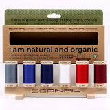SCANFIL® 50wt Organic Pima Cotton Thread Set - 6ct 500yd Spools & Wood Rack - Patriotic