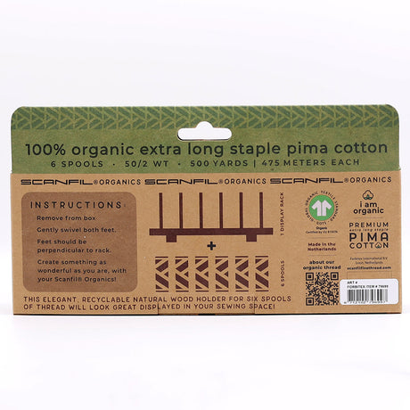 SCANFIL® 50wt Organic Pima Cotton Thread Set - 6ct 500yd Spools & Wood Rack - Patriotic