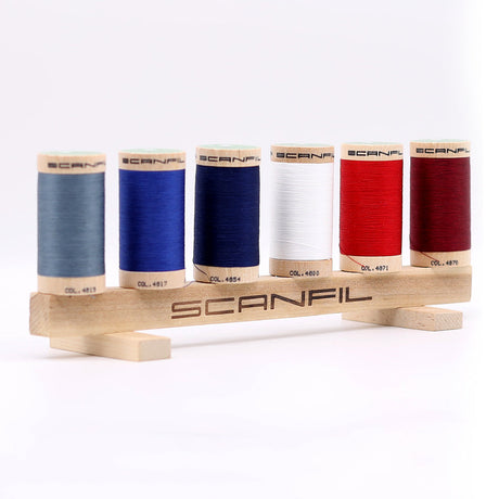SCANFIL® 50wt Organic Pima Cotton Thread Set - 6ct 500yd Spools & Wood Rack - Patriotic