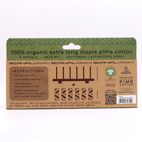 SCANFIL® 50wt Organic Pima Cotton Thread Set - 6ct 500yd Spools & Wood Rack - Frosty Winter