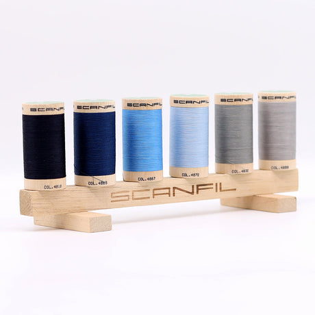 SCANFIL® 50wt Organic Pima Cotton Thread Set - 6ct 500yd Spools & Wood Rack - Frosty Winter