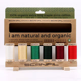 SCANFIL® 50wt Organic Pima Cotton Thread Set - 6ct 500yd Spools & Wood Rack - Holiday Traditions