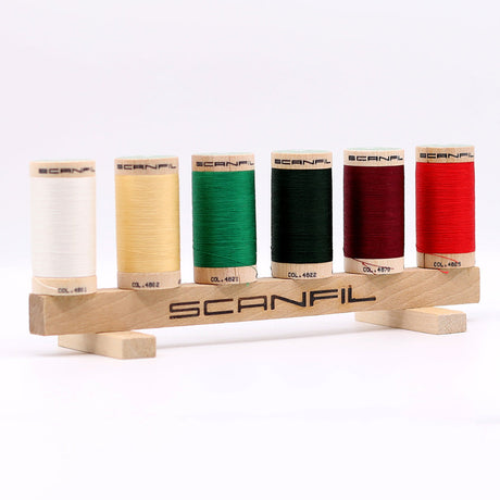 SCANFIL® 50wt Organic Pima Cotton Thread Set - 6ct 500yd Spools & Wood Rack - Holiday Traditions