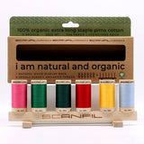 SCANFIL® 50wt Organic Pima Cotton Thread Set - 6ct 500yd Spools & Wood Rack - Trendy Holiday