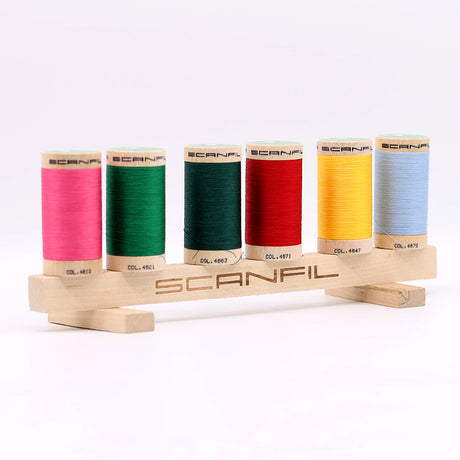 SCANFIL® 50wt Organic Pima Cotton Thread Set - 6ct 500yd Spools & Wood Rack - Trendy Holiday