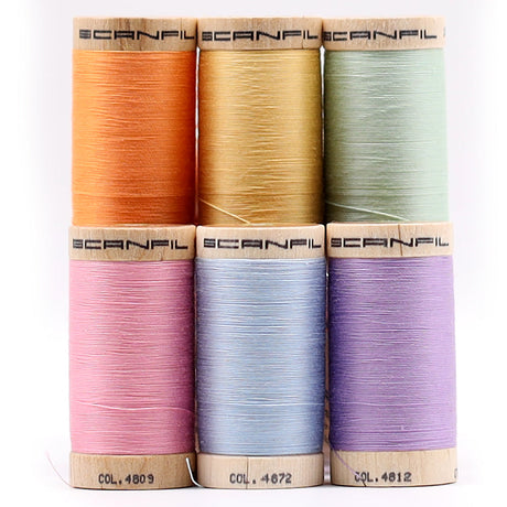 SCANFIL® 30wt Organic Pima Cotton Thread Set - 6ct 300yd Spools & Wood Rack - Pastels