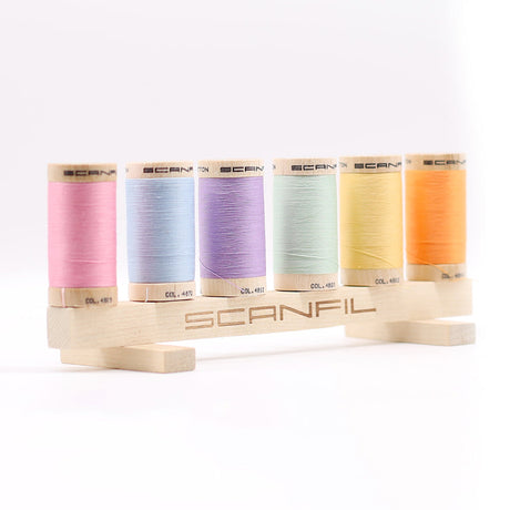 SCANFIL® 30wt Organic Pima Cotton Thread Set - 6ct 300yd Spools & Wood Rack - Pastels