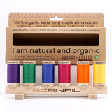 SCANFIL® 30wt Organic Pima Cotton Thread Set - 6ct 300yd Spools & Wood Rack - Jewel Tones