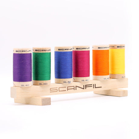 SCANFIL® 30wt Organic Pima Cotton Thread Set - 6ct 300yd Spools & Wood Rack - Jewel Tones