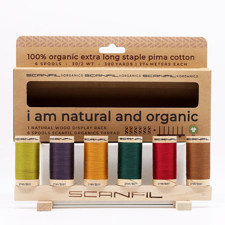 SCANFIL® 30wt Organic Pima Cotton Thread Set - 6ct 300yd Spools & Wood Rack - Harvest Time