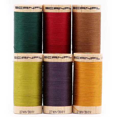 SCANFIL® 30wt Organic Pima Cotton Thread Set - 6ct 300yd Spools & Wood Rack - Harvest Time
