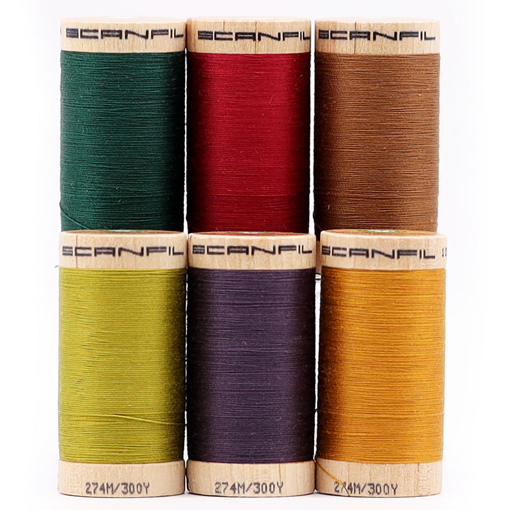 SCANFIL® 30wt Organic Pima Cotton Thread Set - 6ct 300yd Spools & Wood Rack - Harvest Time