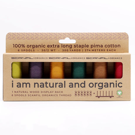 SCANFIL® 30wt Organic Pima Cotton Thread Set - 6ct 300yd Spools & Wood Rack - Harvest Time