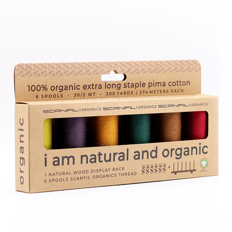SCANFIL® 30wt Organic Pima Cotton Thread Set - 6ct 300yd Spools & Wood Rack - Harvest Time