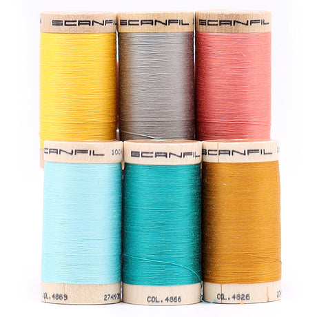 SCANFIL® 30wt Organic Pima Cotton Thread Set - 6ct 300yd Spools & Wood Rack - Fashion Mix