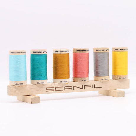 SCANFIL® 30wt Organic Pima Cotton Thread Set - 6ct 300yd Spools & Wood Rack - Fashion Mix
