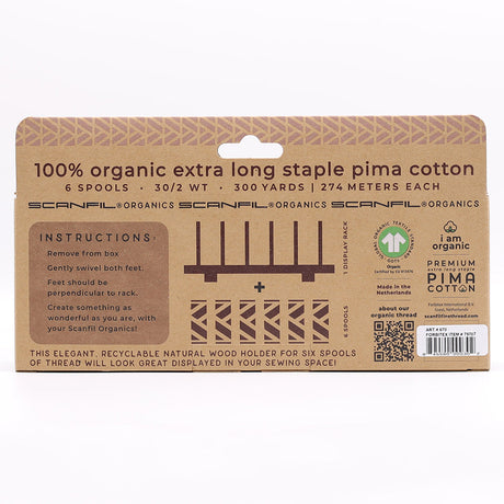 SCANFIL® 30wt Organic Pima Cotton Thread Set - 6ct 300yd Spools & Wood Rack - Patriotic