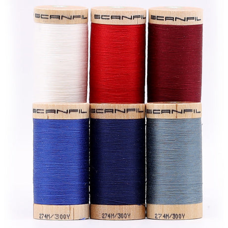 SCANFIL® 30wt Organic Pima Cotton Thread Set - 6ct 300yd Spools & Wood Rack - Patriotic