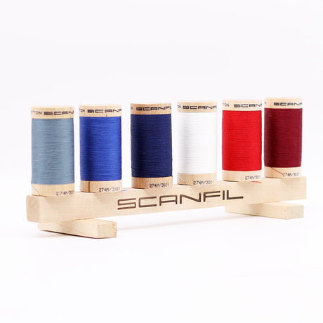SCANFIL® 30wt Organic Pima Cotton Thread Set - 6ct 300yd Spools & Wood Rack - Patriotic