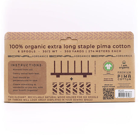 SCANFIL® 30wt Organic Pima Cotton Thread Set - 6ct 300yd Spools & Wood Rack - Frosty Winter