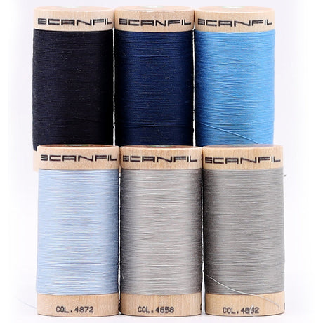 SCANFIL® 30wt Organic Pima Cotton Thread Set - 6ct 300yd Spools & Wood Rack - Frosty Winter