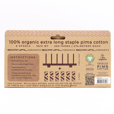 SCANFIL® 30wt Organic Pima Cotton Thread Set - 6ct 300yd Spools & Wood Rack - Holiday Traditions