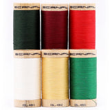 SCANFIL® 30wt Organic Pima Cotton Thread Set - 6ct 300yd Spools & Wood Rack - Holiday Traditions