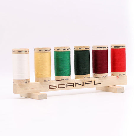 SCANFIL® 30wt Organic Pima Cotton Thread Set - 6ct 300yd Spools & Wood Rack - Holiday Traditions