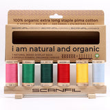 SCANFIL® 30wt Organic Pima Cotton Thread Set - 6ct 300yd Spools & Wood Rack - Trendy Holiday