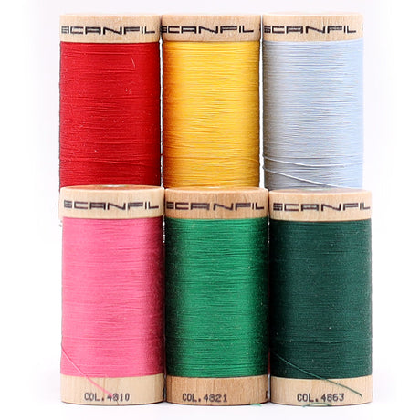 SCANFIL® 30wt Organic Pima Cotton Thread Set - 6ct 300yd Spools & Wood Rack - Trendy Holiday