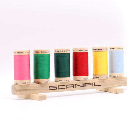 SCANFIL® 30wt Organic Pima Cotton Thread Set - 6ct 300yd Spools & Wood Rack - Trendy Holiday