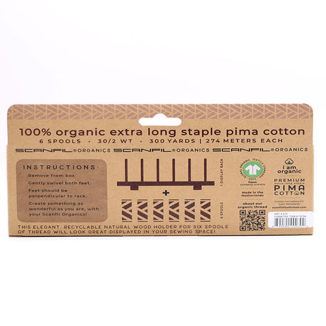 SCANFIL® 30wt Organic Pima Cotton Thread Set - 6ct 300yd Spools & Wood Rack - Neutrals
