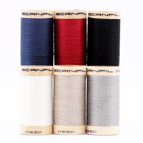 SCANFIL® 30wt Organic Pima Cotton Thread Set - 6ct 300yd Spools & Wood Rack - Neutrals