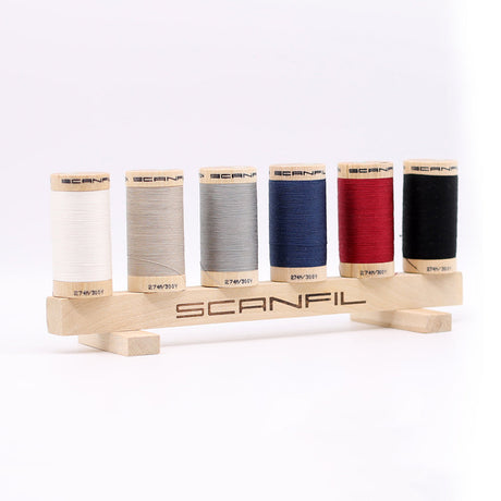 SCANFIL® 30wt Organic Pima Cotton Thread Set - 6ct 300yd Spools & Wood Rack - Neutrals