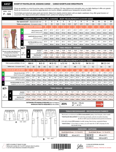 Sewing Pattern Roxanne Cargo Shorts and Sweatpants by Jalie