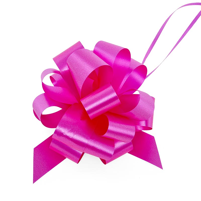 5" Large Poly Pull Bows – Cerise Embossed, 1 1/4" Width, 5" Diameter (50 Pieces per Roll)