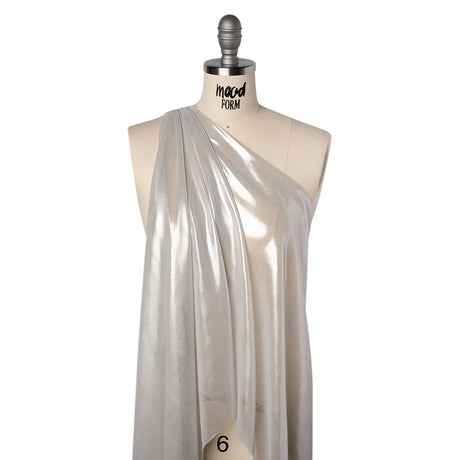 Liquid Sheen Metallic Polyester Chiffon - Silver on White - Liquid Sheen Chiffon Collection