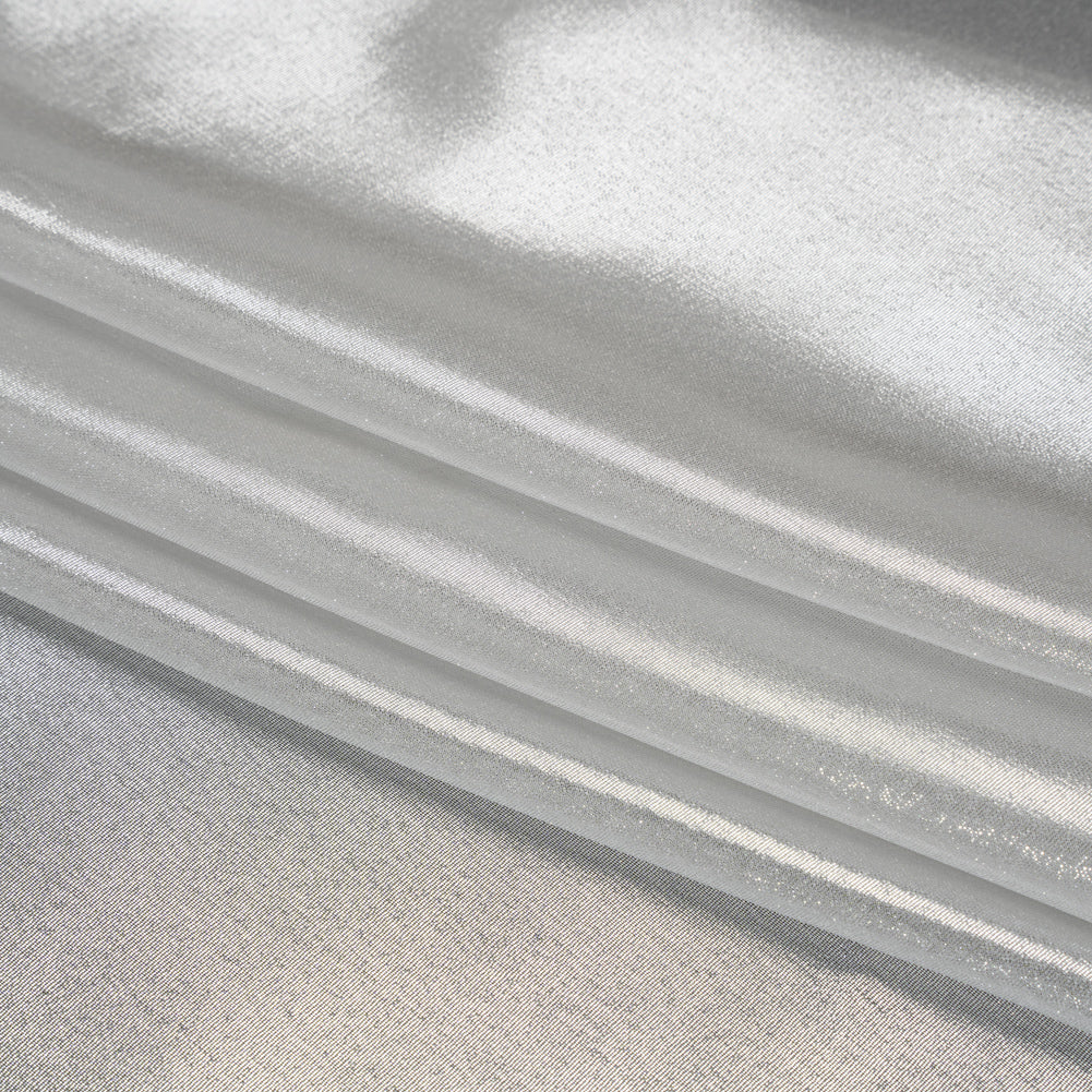 Liquid Sheen Metallic Polyester Chiffon - Silver on White - Liquid Sheen Chiffon Collection