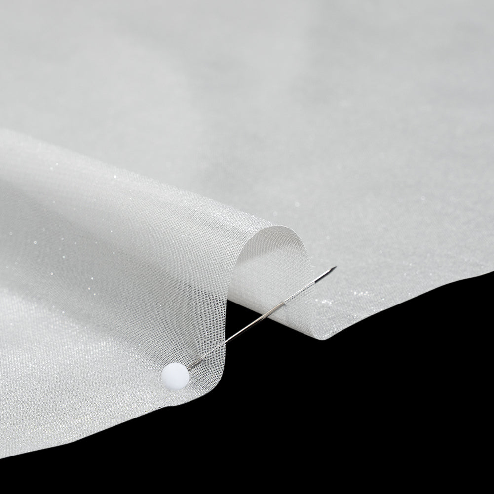 Liquid Sheen Metallic Polyester Chiffon - Silver on White - Liquid Sheen Chiffon Collection