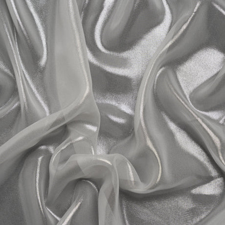 Liquid Sheen Metallic Polyester Chiffon - Silver on White - Liquid Sheen Chiffon Collection