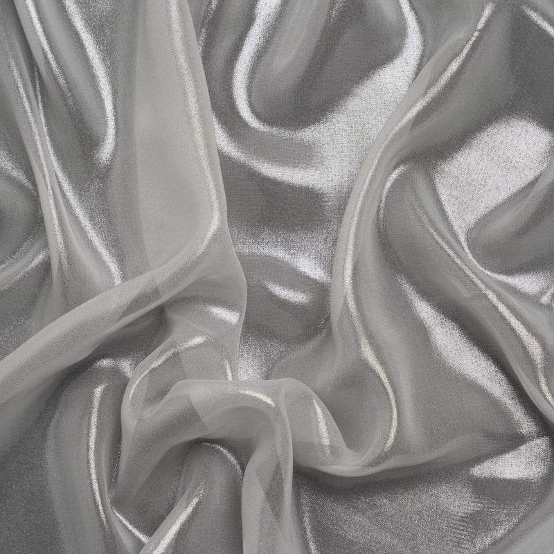 Liquid Sheen Metallic Polyester Chiffon - Silver on White - Liquid Sheen Chiffon Collection