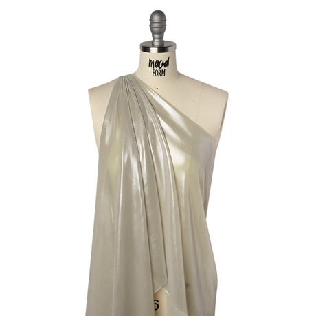 Liquid Sheen Metallic Polyester Chiffon - Silver on Beige - Liquid Sheen Chiffon Collection