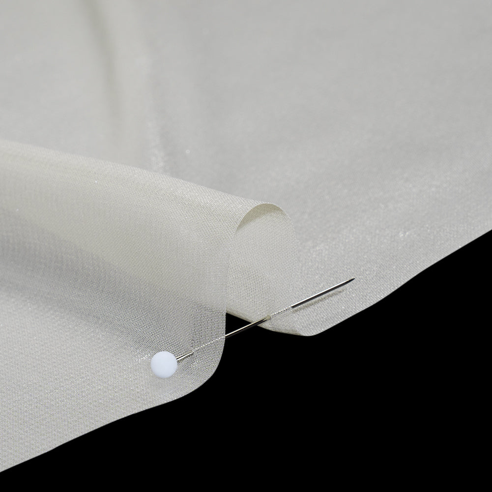 Liquid Sheen Metallic Polyester Chiffon - Silver on Beige - Liquid Sheen Chiffon Collection