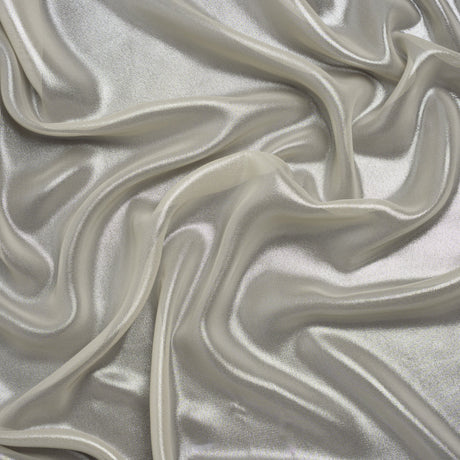Liquid Sheen Metallic Polyester Chiffon - Silver on Beige - Liquid Sheen Chiffon Collection