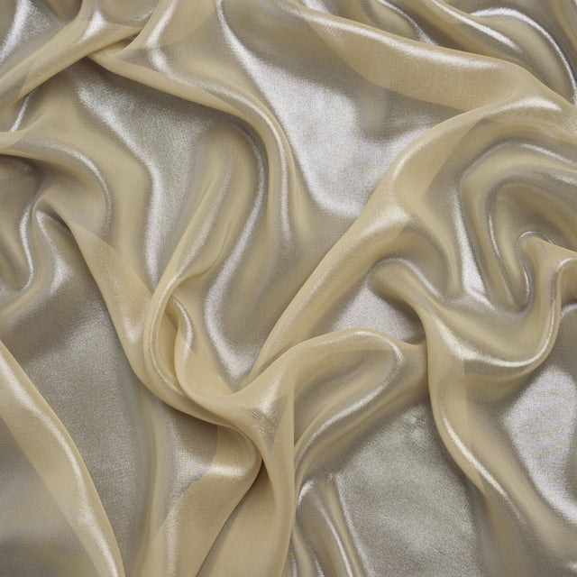Liquid Sheen Metallic Polyester Chiffon - Silver on Gold - Liquid Sheen Chiffon Collection