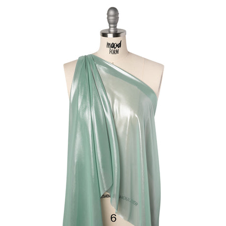 Liquid Sheen Metallic Polyester Chiffon - Silver on Aqua - Liquid Sheen Chiffon Collection