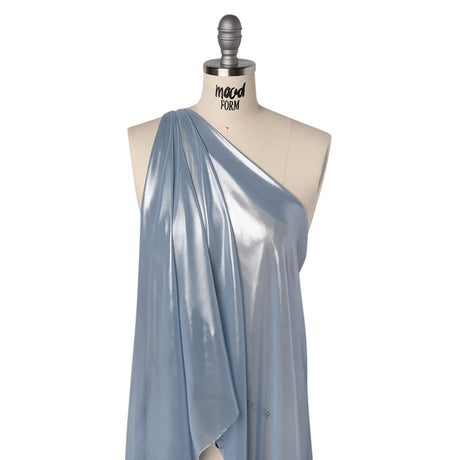 Liquid Sheen Metallic Polyester Chiffon - Silver on Blue - Liquid Sheen Chiffon Collection