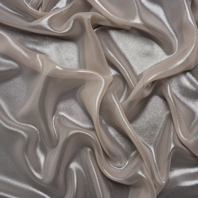 Liquid Sheen Metallic Polyester Chiffon - Silver on Pink - Liquid Sheen Chiffon Collection