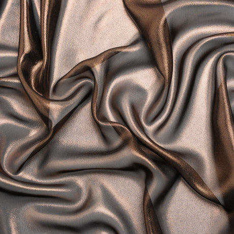 Liquid Sheen Metallic Polyester Chiffon - Copper on Black - Liquid Sheen Chiffon Collection