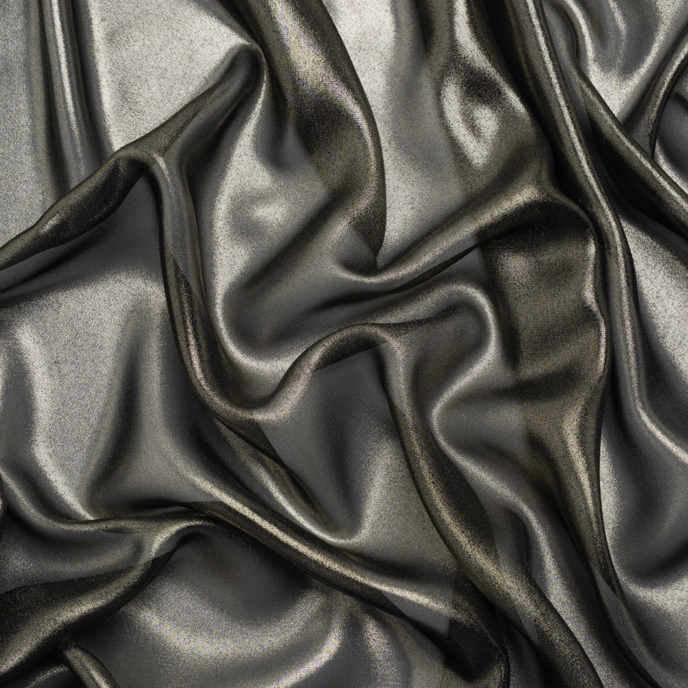 Liquid Sheen Metallic Polyester Chiffon - Gold on Black - Liquid Sheen Chiffon Collection